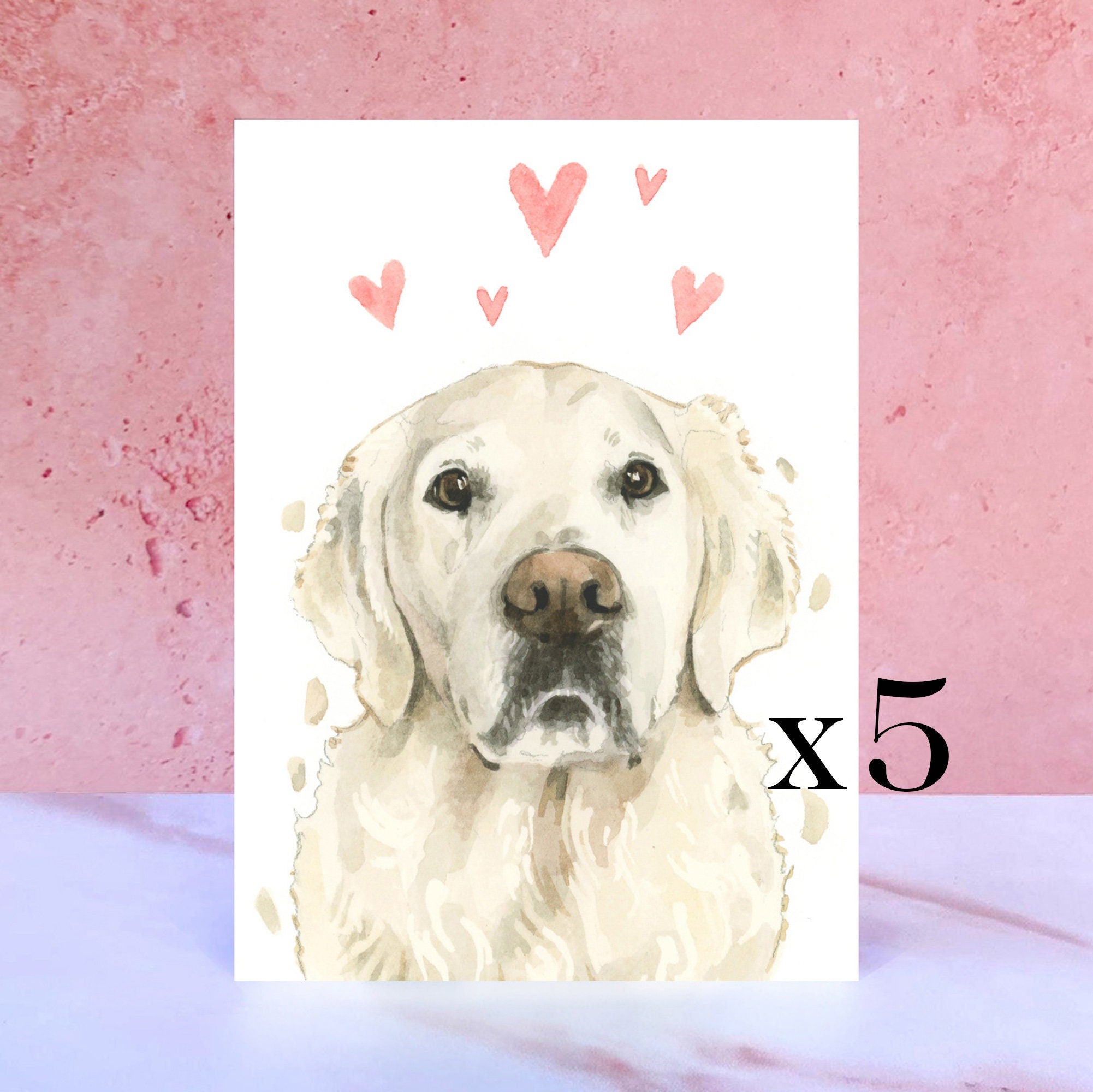 Pack of 5 Cream Golden Retriever Licks & Kisses Card for Valentines, Anniversaries and from the Dog