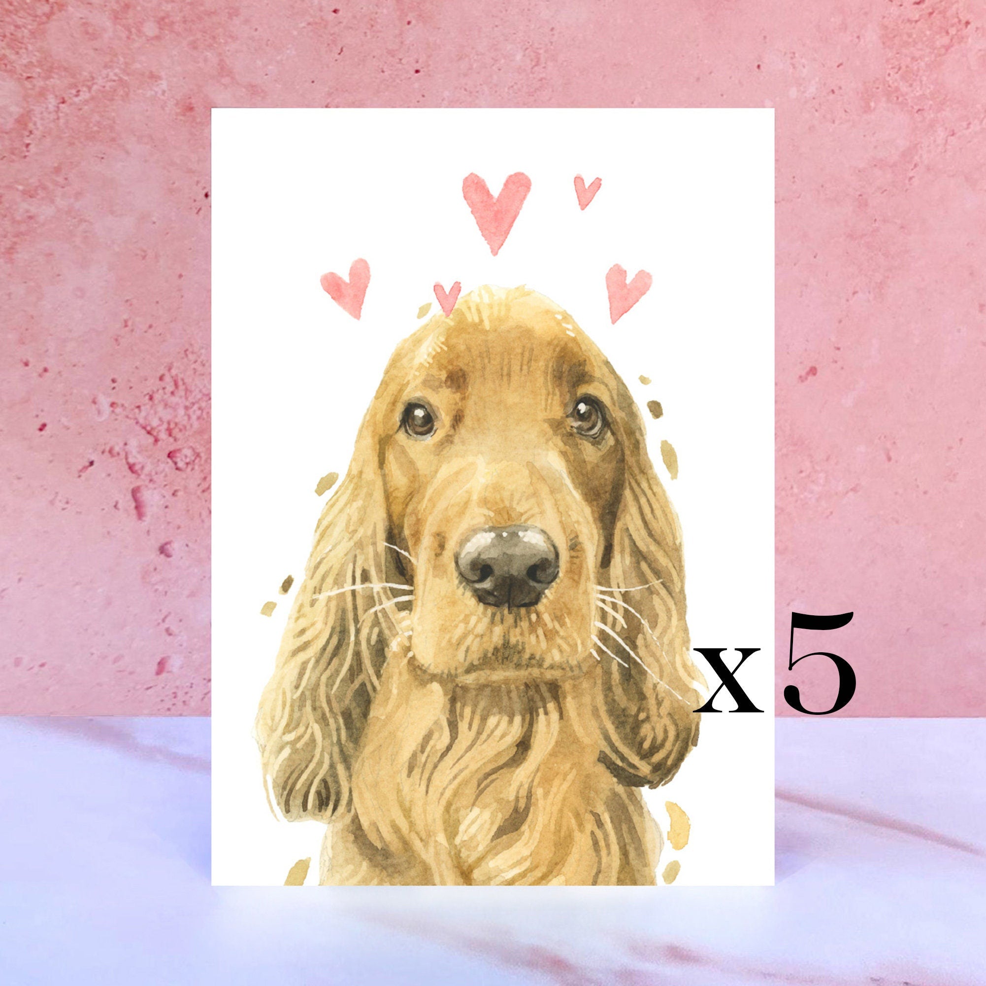 Pack of 5 Ginger Cocker Spaniel Licks & Kisses Card for Valentines, Anniversaries and from the Dog