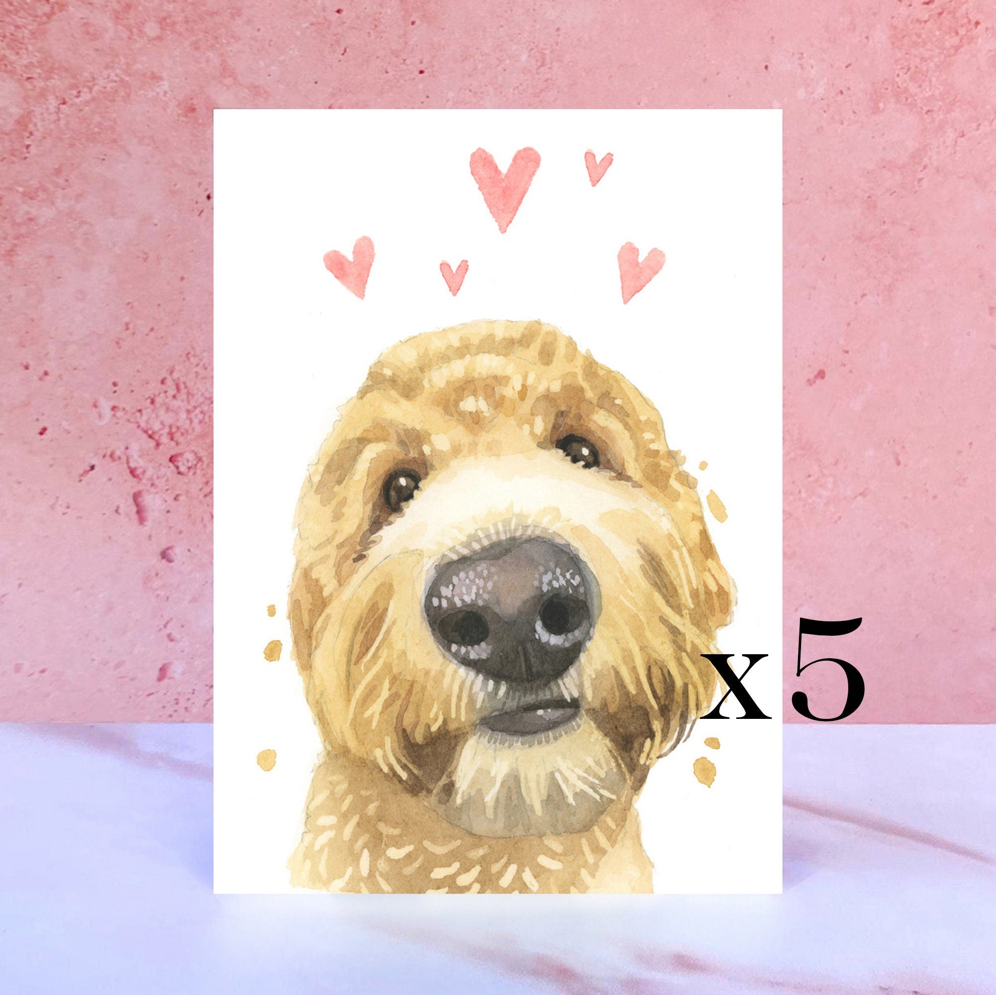 Pack of 5 Golden Doodle Licks & Kisses Card for Valentines, Anniversaries and from the Dog