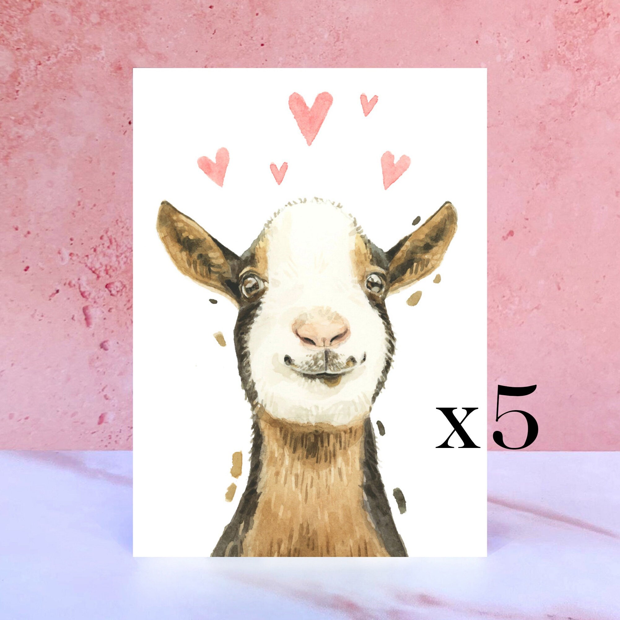 Pack of 5 Goat Licks & Kisses Card for Valentines and Anniversaries from the Farm Animal Collection