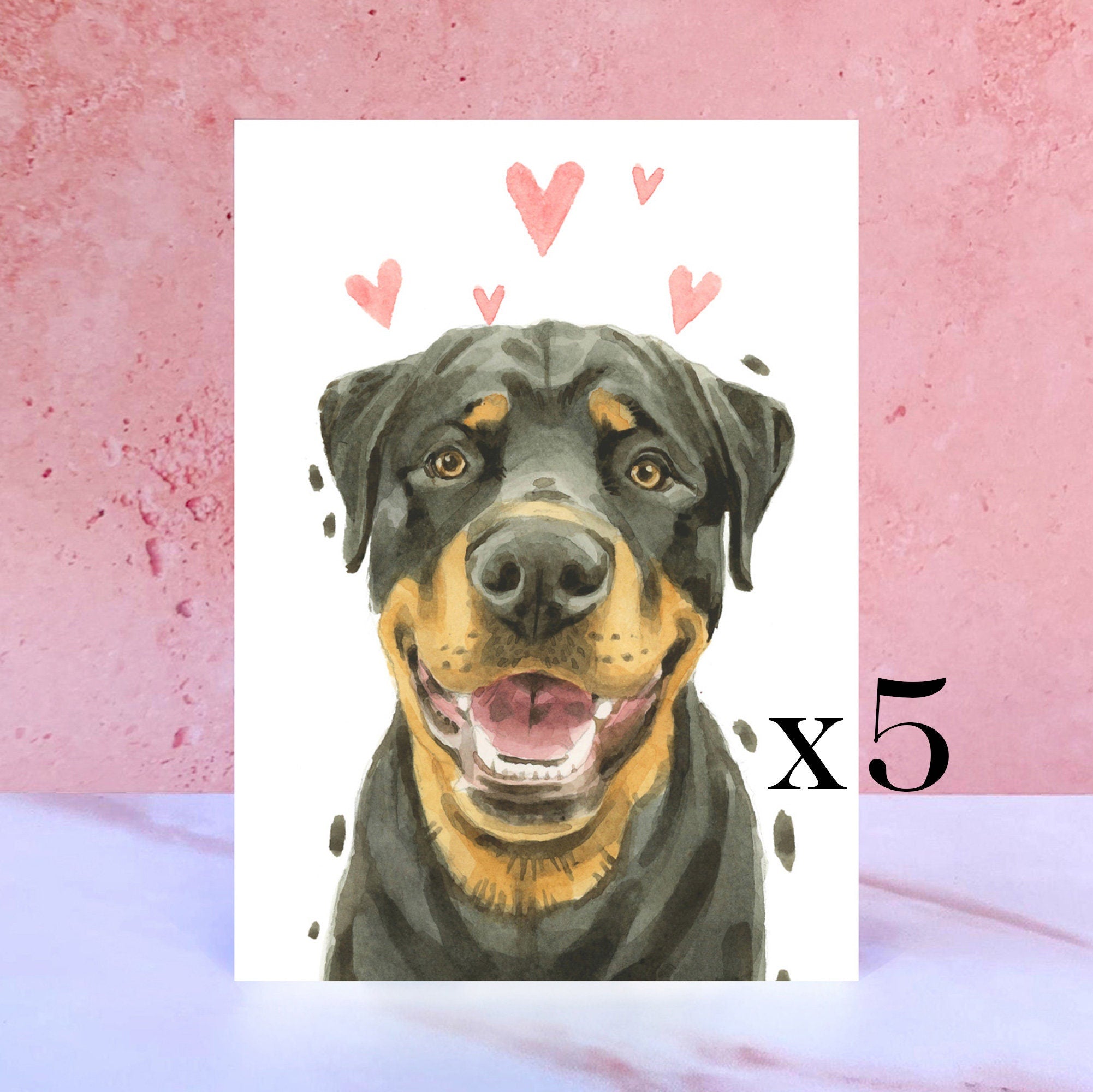 Pack of 5 Rottweiler Licks & Kisses Card for Valentines, Anniversaries and from the Dog