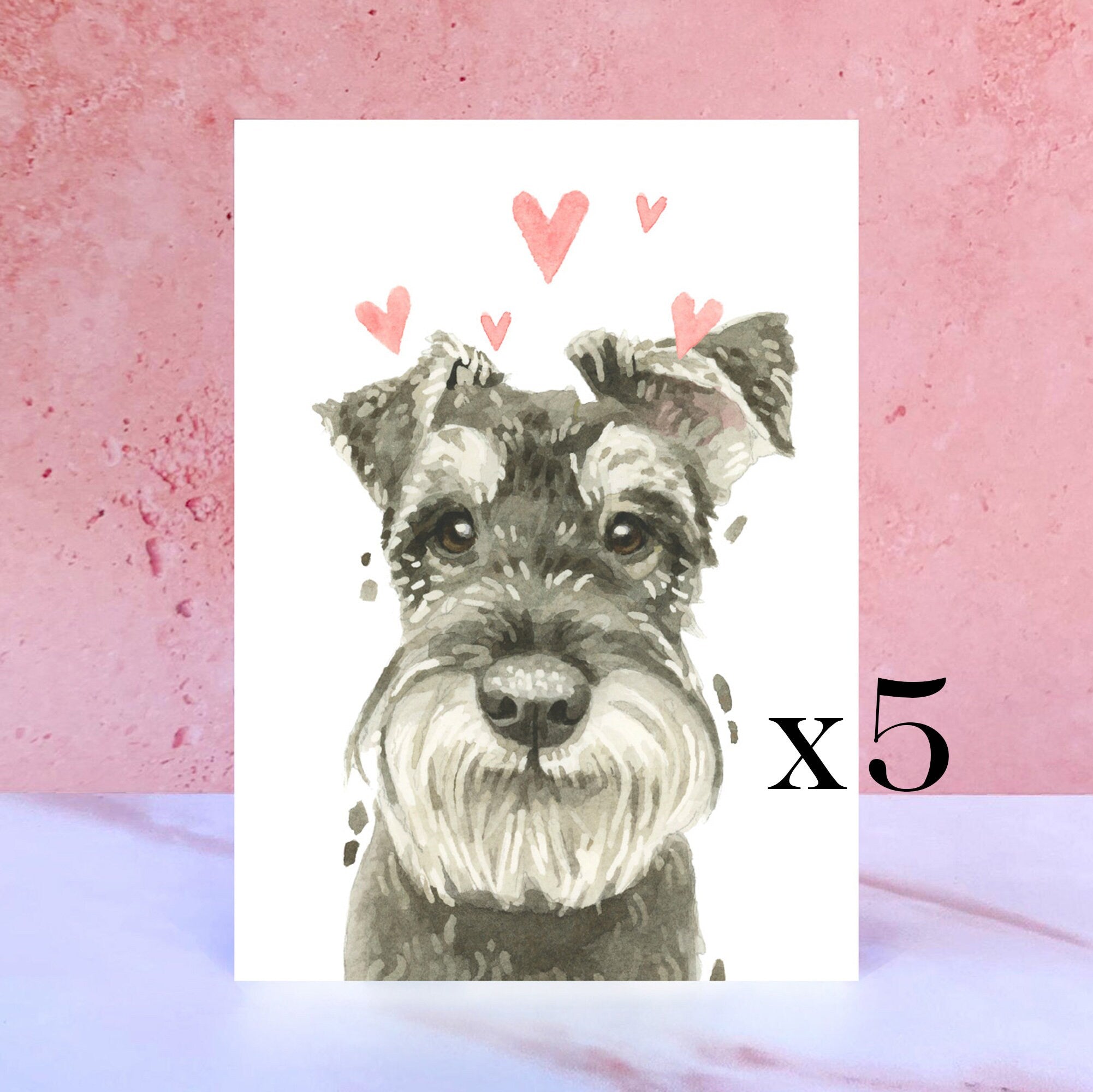 Pack of 5 Schnauzer Licks & Kisses Card for Valentines, Anniversaries and from the Dog