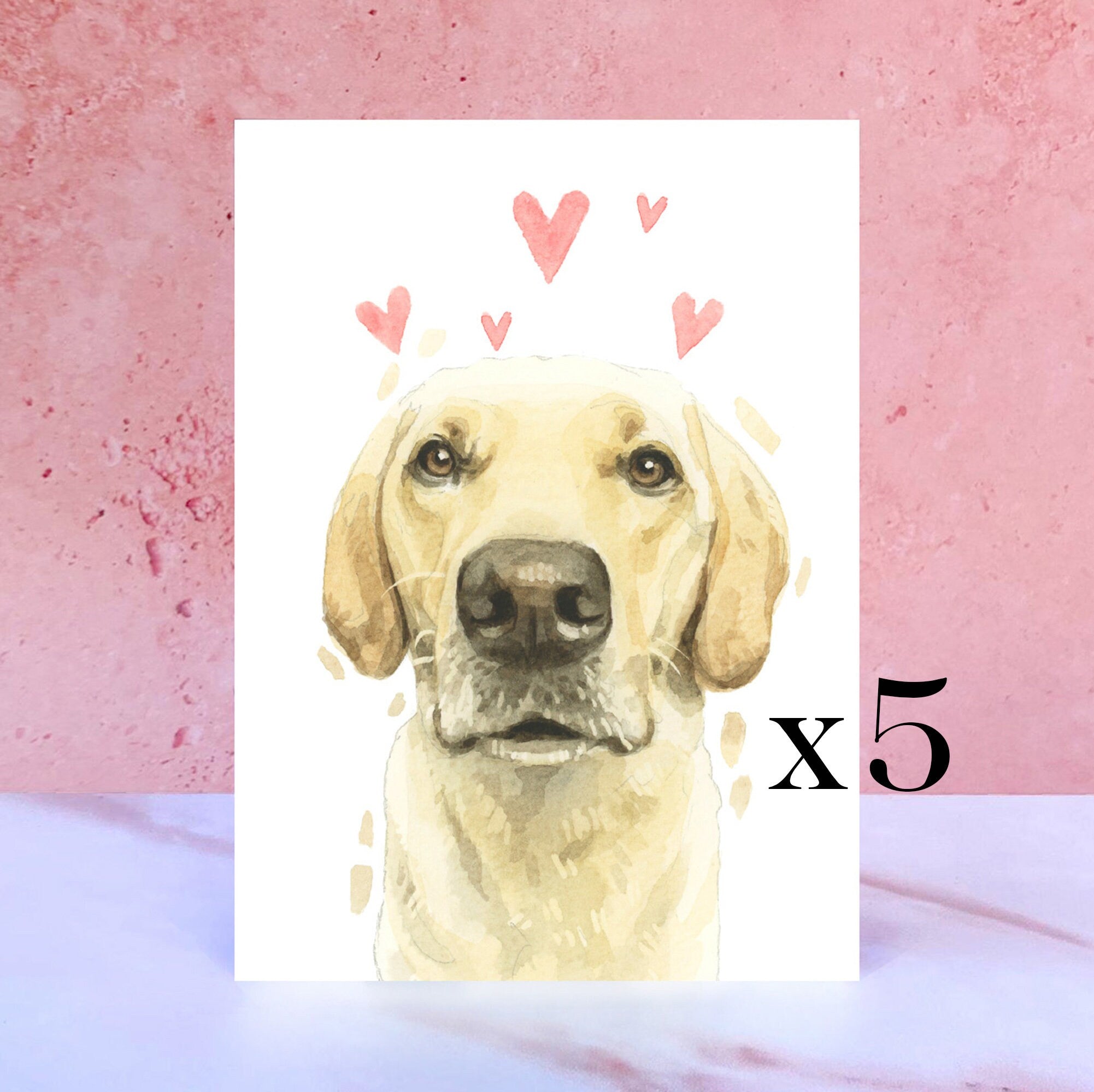 Pack of 5 Yellow Labrador Licks & Kisses Card for Valentines, Anniversaries and from the Dog