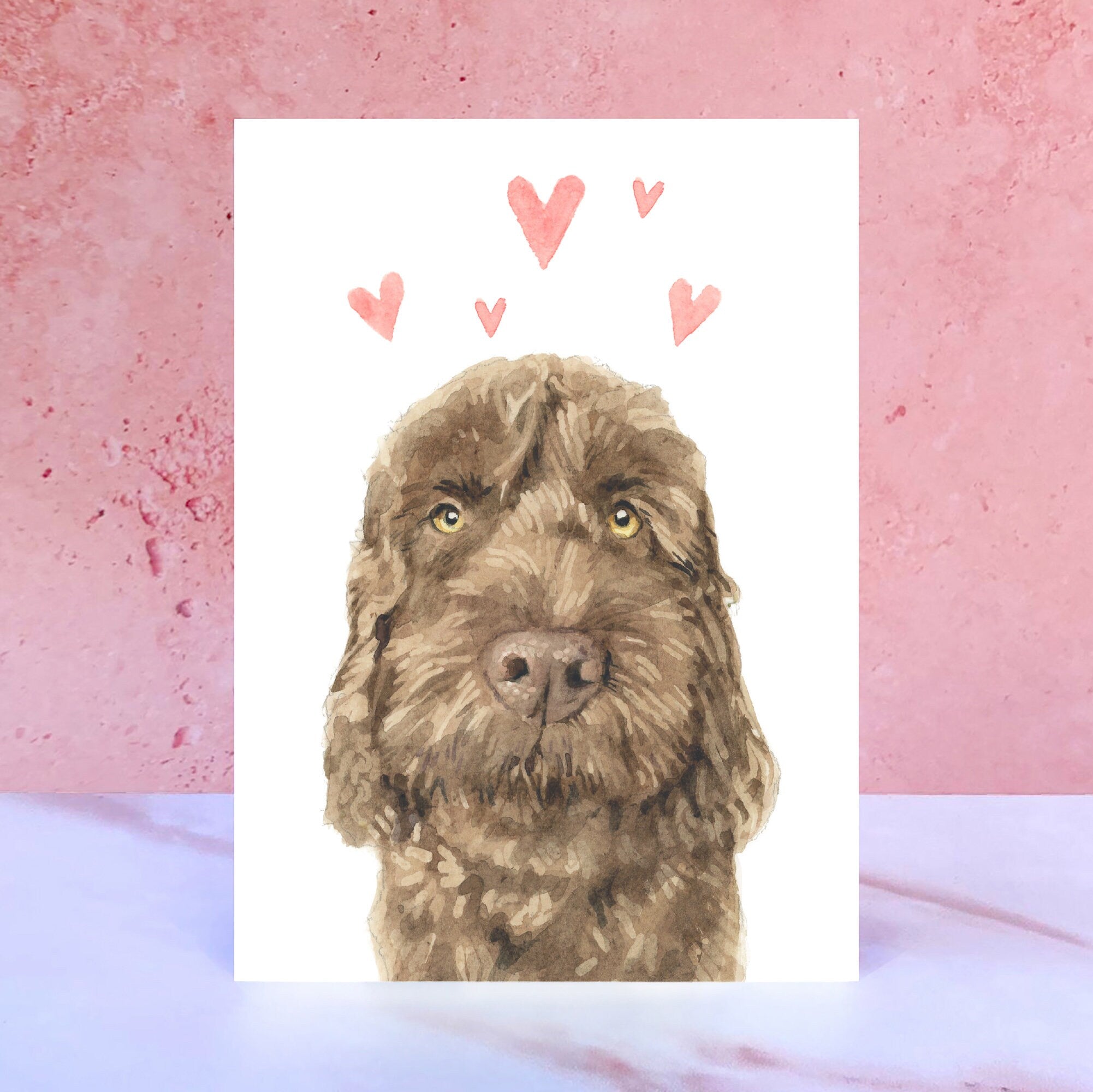 Chocolate Cockapoo Licks & Kisses Card for Valentines, Anniversaries and from the Dog