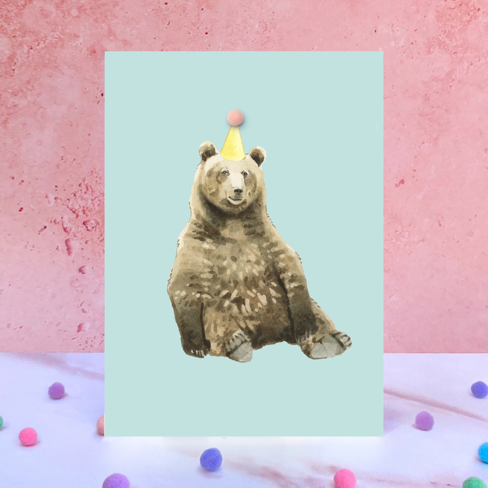 Bear Pompom Animal Birthday Card