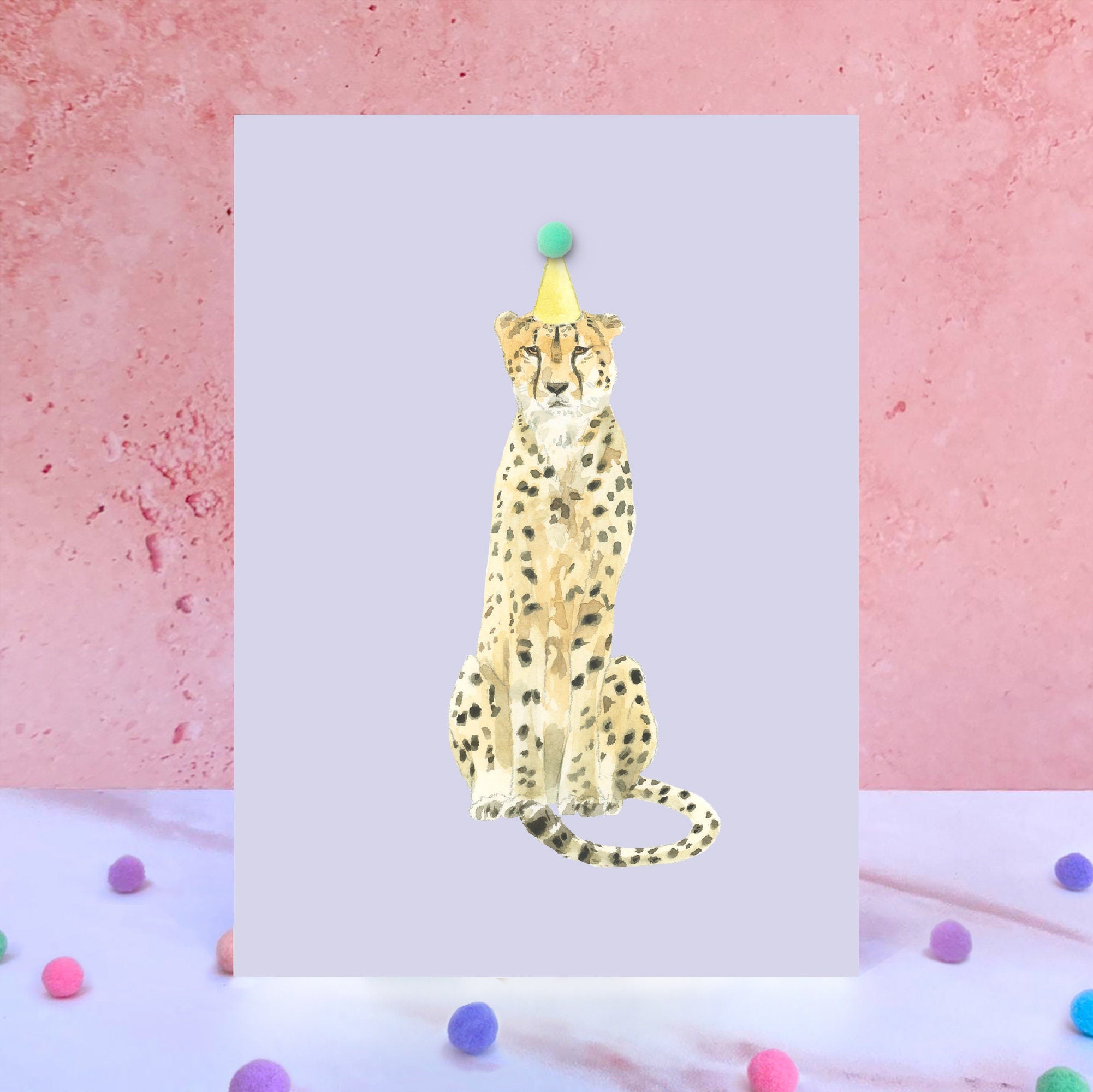 Cheetah Pompom Animal Birthday Card