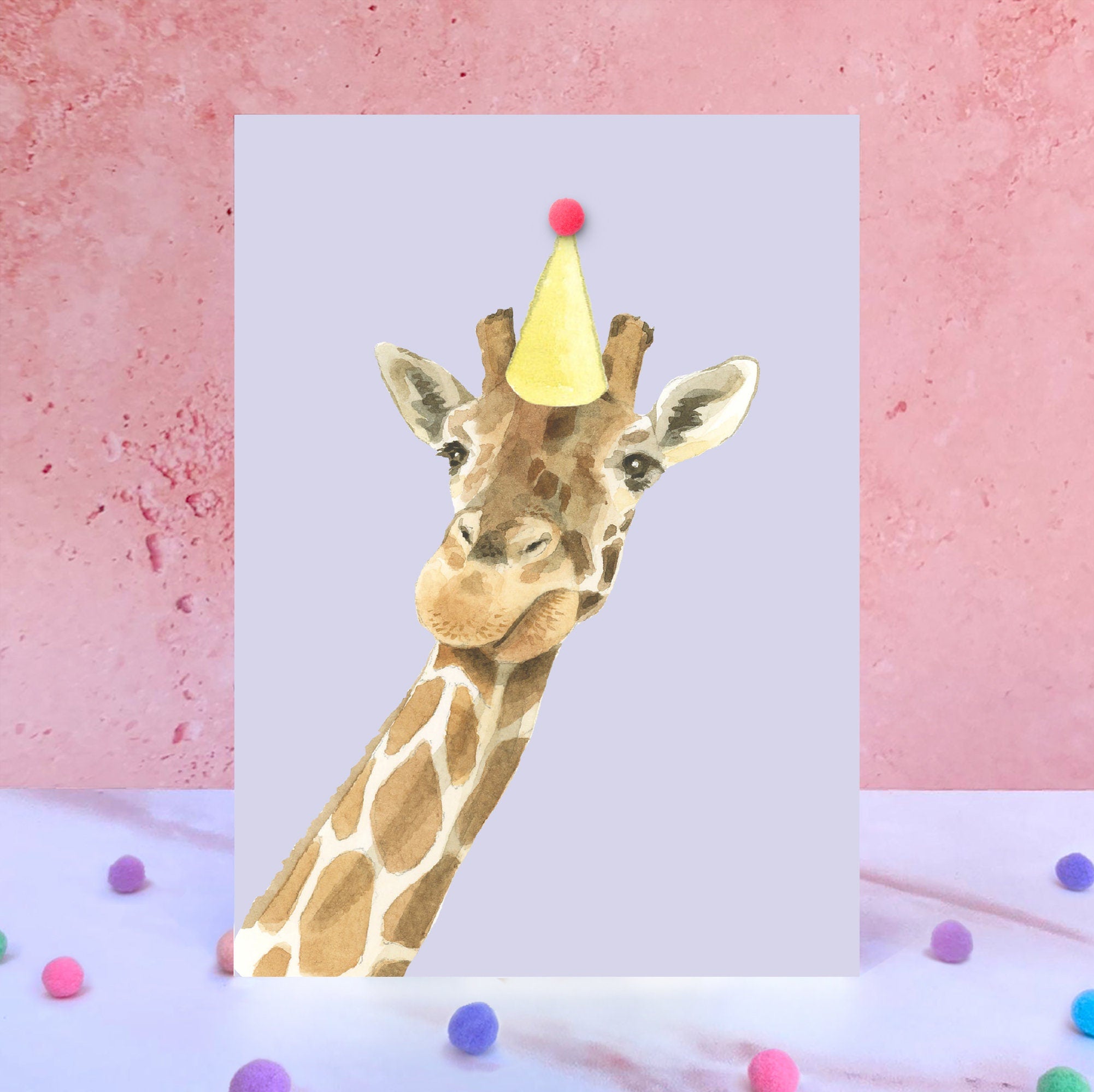 Giraffe Pompom Animal Birthday Card