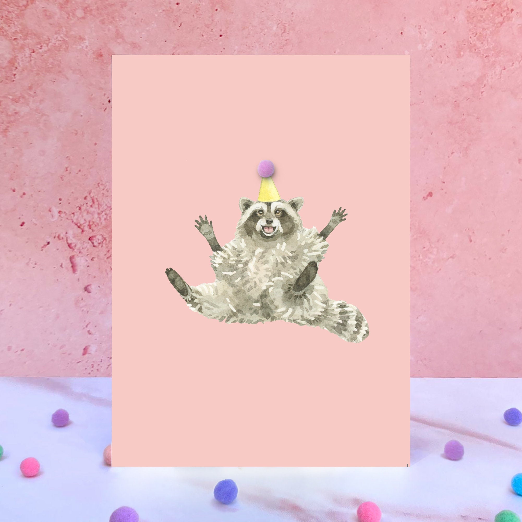 Raccoon Pompom Animal Birthday Card