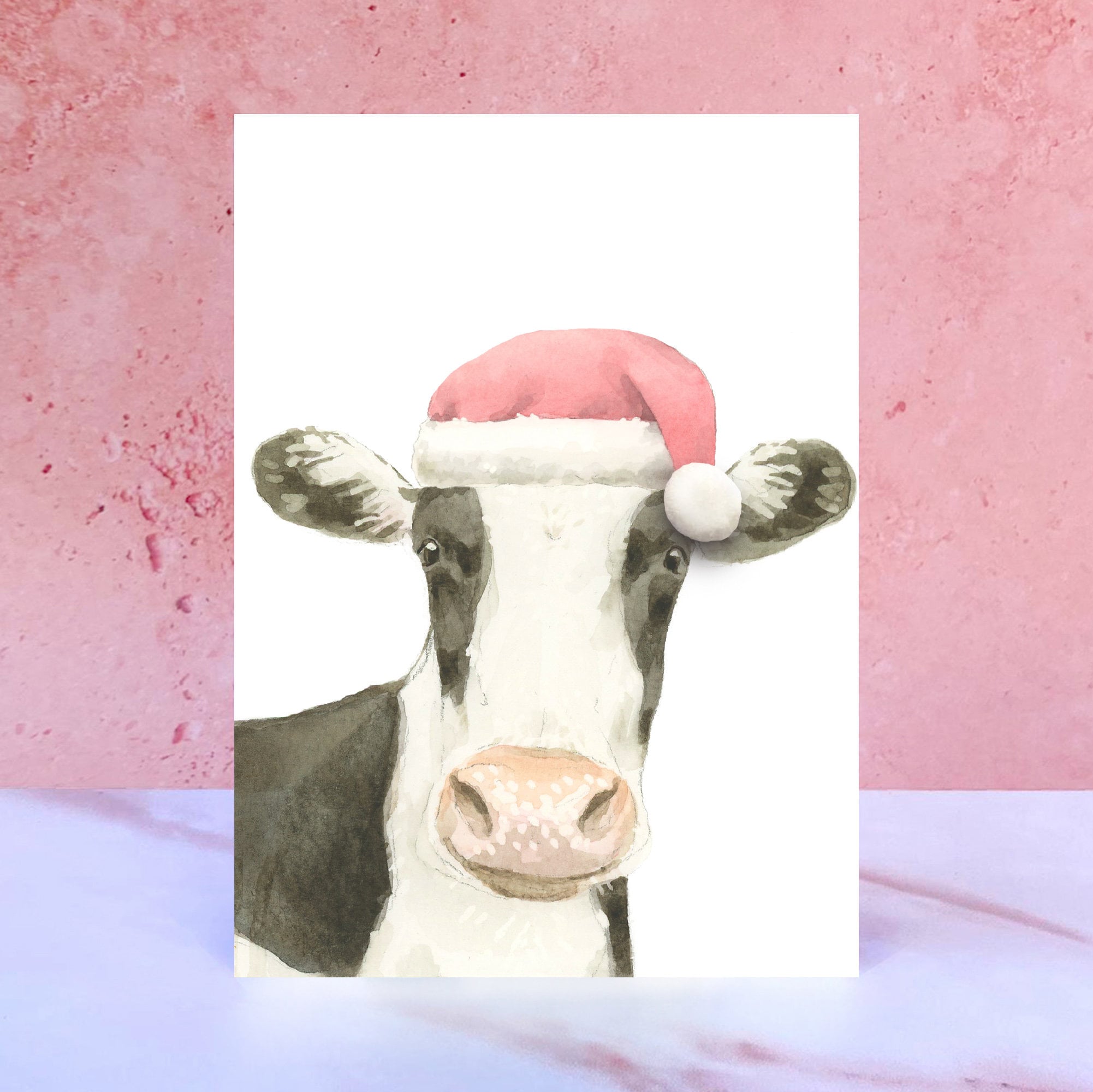 Cow Pompom Christmas Card